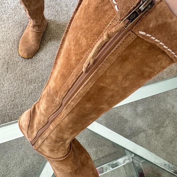 UGG Brown Suede Over the Knee Boots with Fringe - Picture 3 of 9